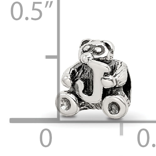 Sterling Silver 925 Antiqued Kids Letter J Bead with Polished Finish