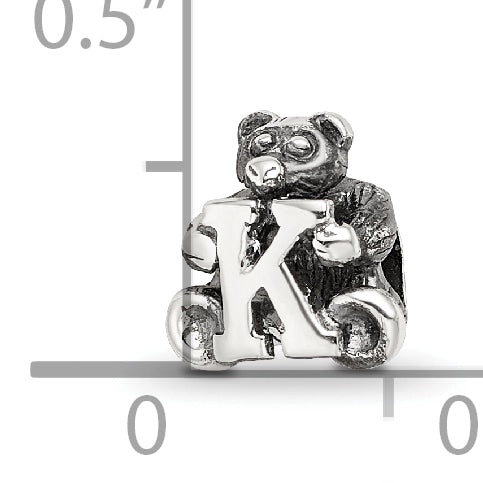 Sterling Silver 925 Kids Letter K Bead with Polished Antique Finish