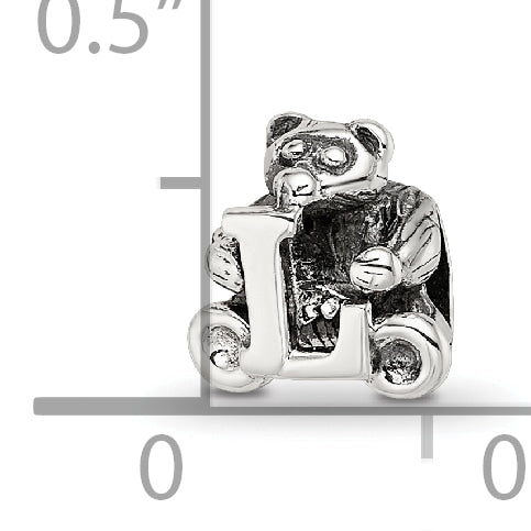 Sterling Silver 925 Kids Letter L Bead with Polished Antique Finish