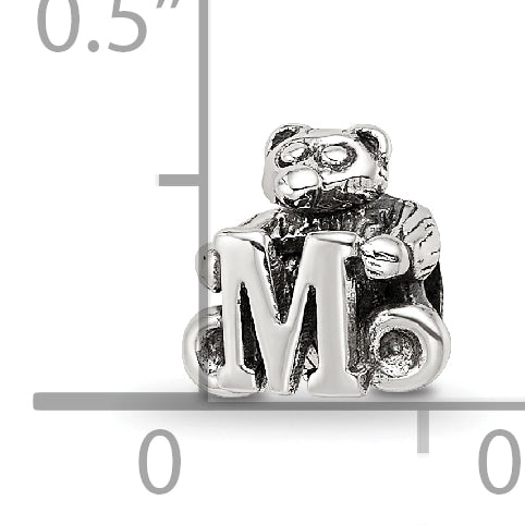 Sterling Silver 925 Kids Letter M Bead with Antiqued Finish Sophisticated Charm