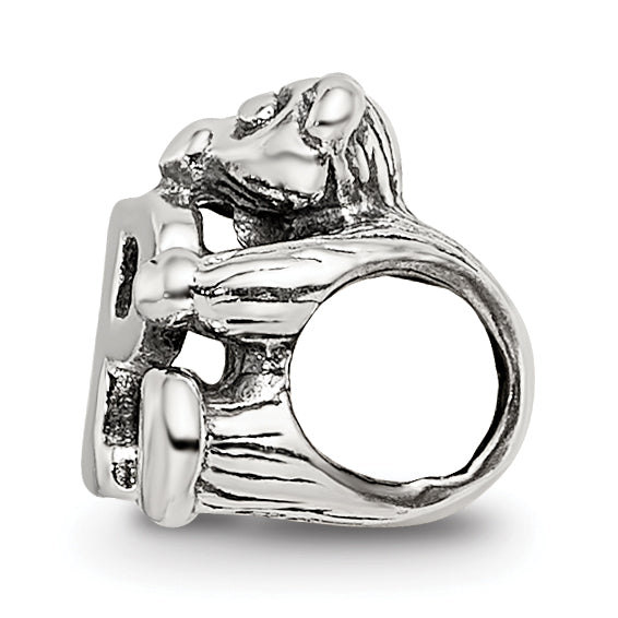 Sterling Silver 925 Antiqued Kids Letter P Bead with Polished Finish