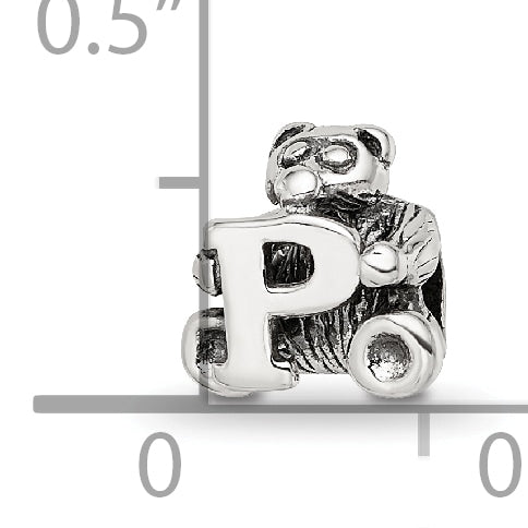 Sterling Silver 925 Antiqued Kids Letter P Bead with Polished Finish