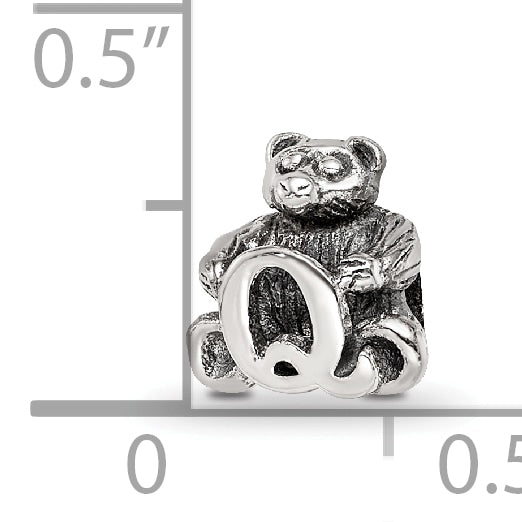 Sterling Silver 925 Kids Letter Q Bead with Antiqued Finish Solid Style