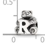 Sterling Silver 925 Kids Letter R Bead with Antiqued Polished Finish