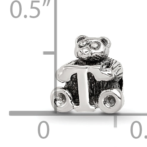 Sterling Silver 925 Antiqued Kids Bead with Polished Finish Letter T