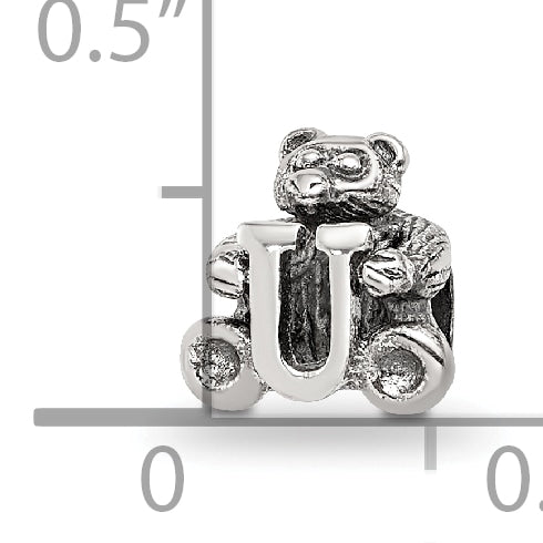 Sterling Silver 925 Kids Letter U Bead with Antique Polished Finish