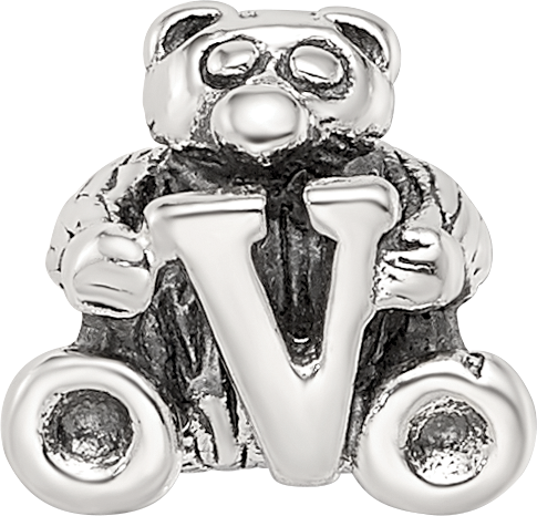 Sterling Silver 925 Kids Letter V Bead with Antique Polished Finish