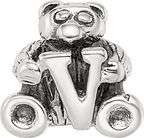 Sterling Silver 925 Kids Letter V Bead with Antique Polished Finish