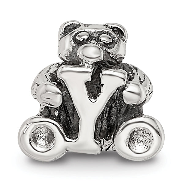Sterling Silver 925 Kids Letter Y Bead with Antiqued Finish