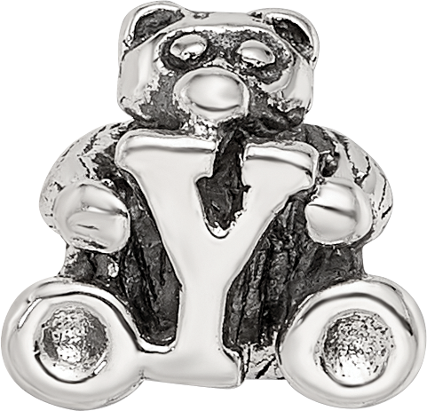 Sterling Silver 925 Kids Letter Y Bead with Antiqued Finish