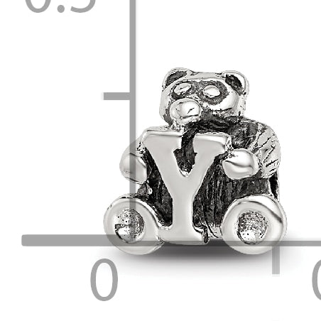 Sterling Silver 925 Kids Letter Y Bead with Antiqued Finish