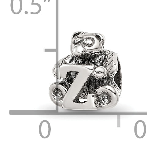 Sterling Silver 925 Kids Letter Z Bead with Polished Antique Finish
