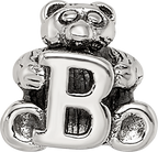 Sterling Silver 925 Kids Letter B Bead with Antiqued Polished Finish