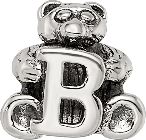 Sterling Silver 925 Kids Letter B Bead with Antiqued Polished Finish