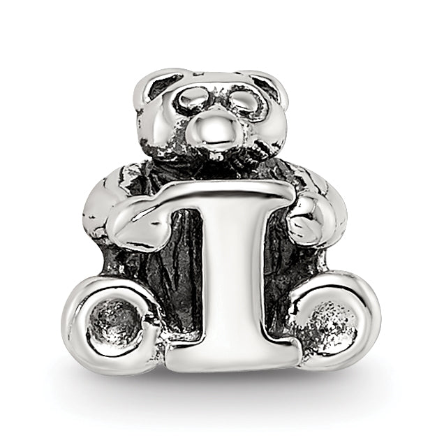 Sterling Silver 925 Kids Letter I Bead with Antiqued Polished Finish