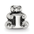 Sterling Silver 925 Kids Letter I Bead with Antiqued Polished Finish