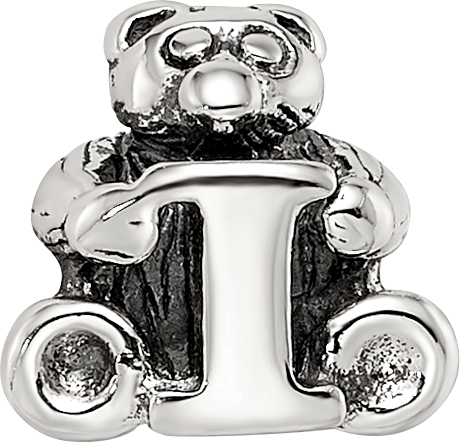 Sterling Silver 925 Kids Letter I Bead with Antiqued Polished Finish