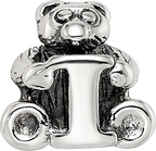 Sterling Silver 925 Kids Letter I Bead with Antiqued Polished Finish