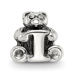 Sterling Silver 925 Kids Letter I Bead with Antiqued Polished Finish