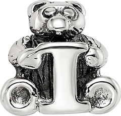 Sterling Silver 925 Kids Letter I Bead with Antiqued Polished Finish