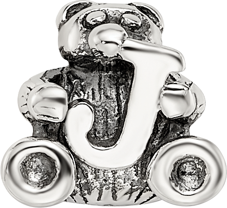 Sterling Silver 925 Antiqued Kids Letter J Bead with Polished Finish