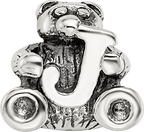 Sterling Silver 925 Antiqued Kids Letter J Bead with Polished Finish