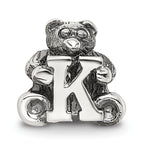 Sterling Silver 925 Kids Letter K Bead with Polished Antique Finish