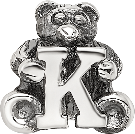Sterling Silver 925 Kids Letter K Bead with Polished Antique Finish