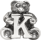 Sterling Silver 925 Kids Letter K Bead with Polished Antique Finish