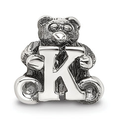 Sterling Silver 925 Kids Letter K Bead with Polished Antique Finish