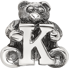Sterling Silver 925 Kids Letter K Bead with Polished Antique Finish
