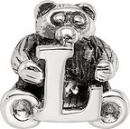 Sterling Silver 925 Kids Letter L Bead with Polished Antique Finish