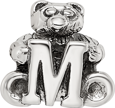 Sterling Silver 925 Kids Letter M Bead with Antiqued Finish Sophisticated Charm
