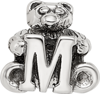 Sterling Silver 925 Kids Letter M Bead with Antiqued Finish Sophisticated Charm