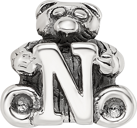 Sterling Silver 925 Antiqued Kids Letter N Bead Solid Finish