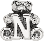 Sterling Silver 925 Antiqued Kids Letter N Bead Solid Finish
