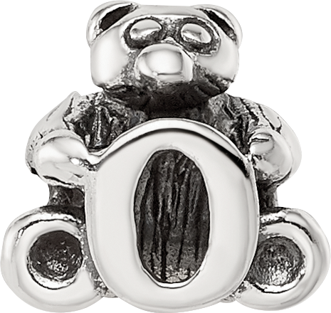 Sterling Silver 925 Kids Letter O Bead with Polished Antique Finish
