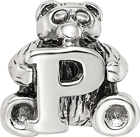 Sterling Silver 925 Antiqued Kids Letter P Bead with Polished Finish