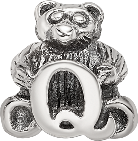 Sterling Silver 925 Kids Letter Q Bead with Antiqued Finish Solid Style