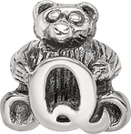 Sterling Silver 925 Kids Letter Q Bead with Antiqued Finish Solid Style