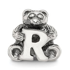 Sterling Silver 925 Kids Letter R Bead with Antiqued Polished Finish