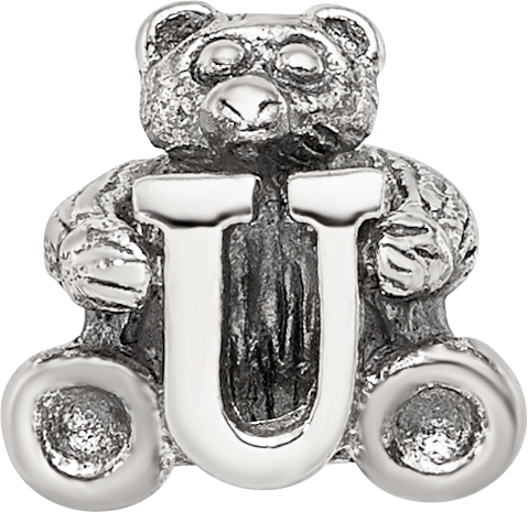 Sterling Silver 925 Kids Letter U Bead with Antique Polished Finish