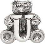 Sterling Silver 925 Kids Letter U Bead with Antique Polished Finish