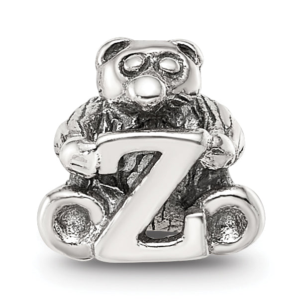 Sterling Silver 925 Kids Letter Z Bead with Polished Antique Finish