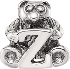 Sterling Silver 925 Kids Letter Z Bead with Polished Antique Finish