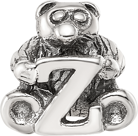 Sterling Silver 925 Kids Letter Z Bead with Polished Antique Finish