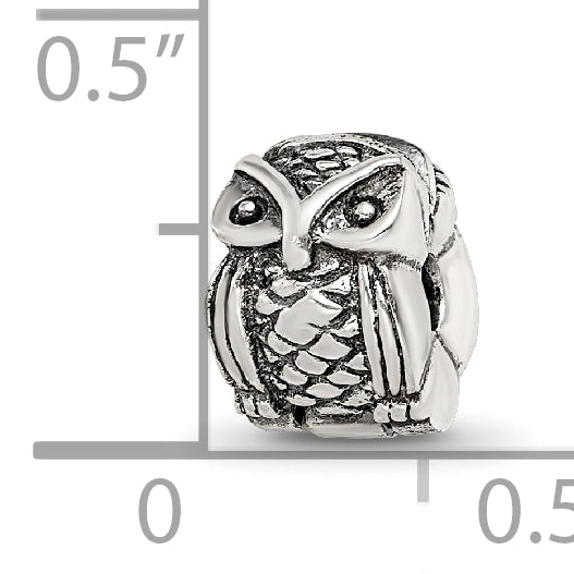 Sterling Silver 925 Kids Owl Clip Bead with Antiqued Finish