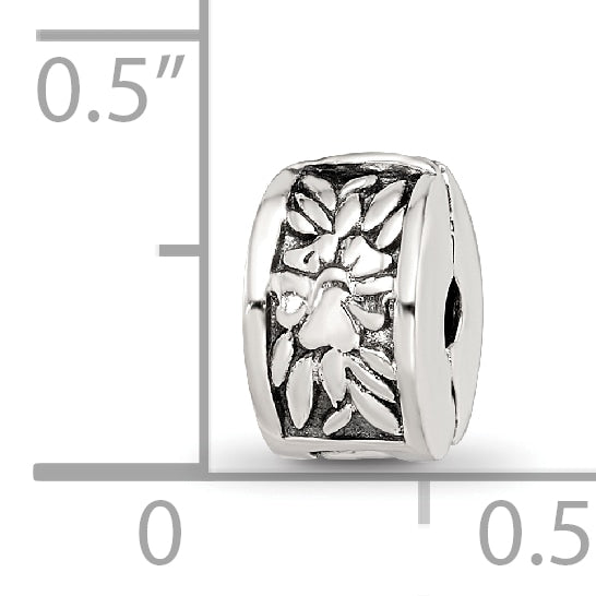 Sterling Silver Kids Floral Clip Bead with Antiqued Finish by Sophia Jewelers