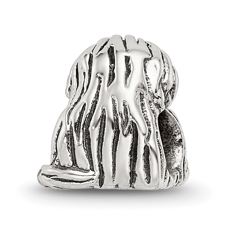 Sterling Silver 925 Kids Puppy Bead with Antiqued Finish Solid Style