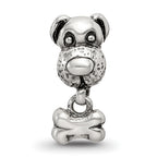 Sterling Silver 925 Kids Dog & Bone Bead with Antiqued Finish
